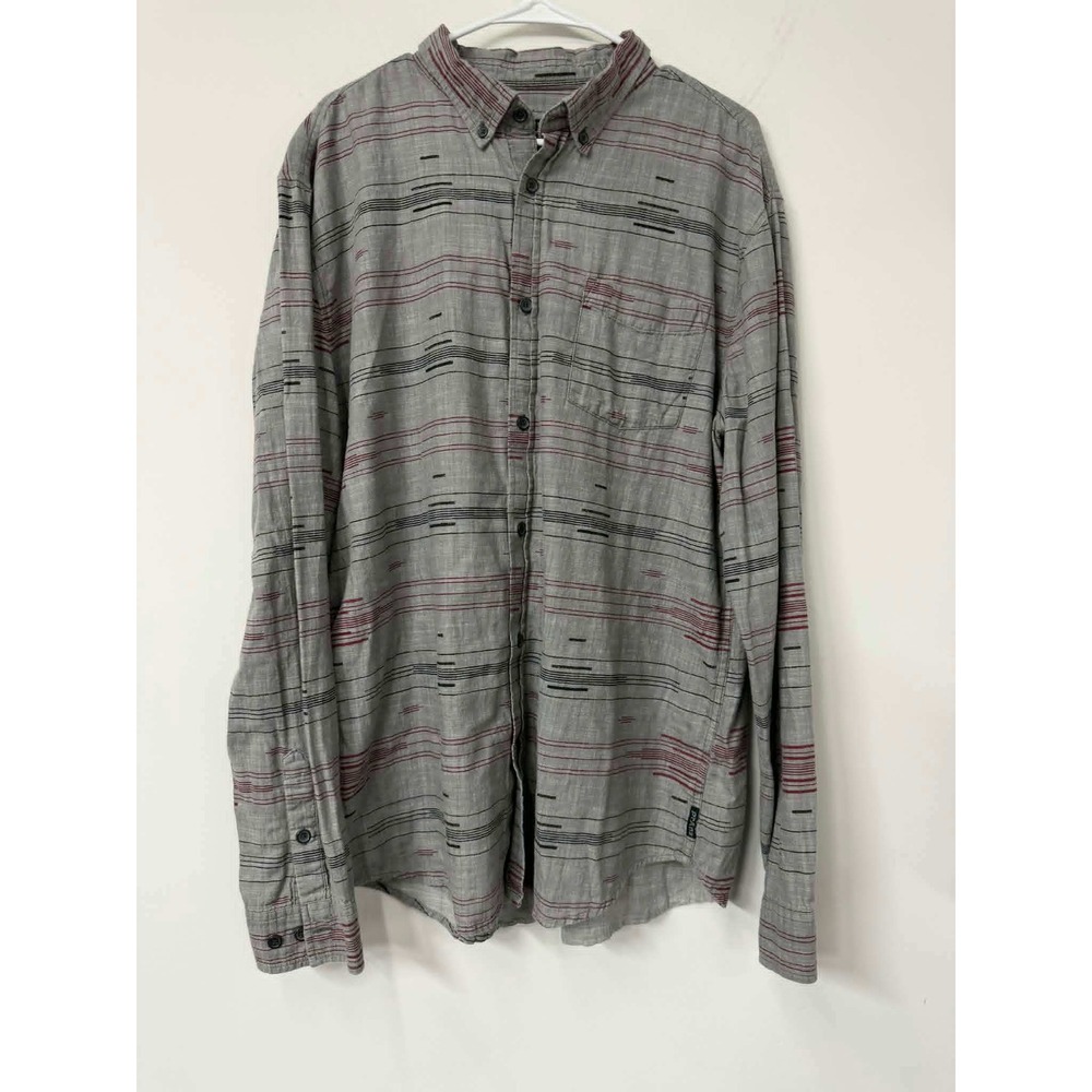 Prana Mens XLT Tall Slim Fit Organic Cotton Striped Long Sleeve Button Down Gray